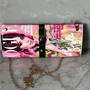 Stylish Magazine Print Clutch with Chain Strap